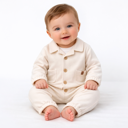 Ensemble naissance écru veste et pantalon – élégance et douceur pour bébé 🤍✨