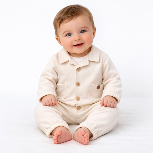Ensemble naissance écru veste et pantalon – élégance et douceur pour bébé 🤍✨