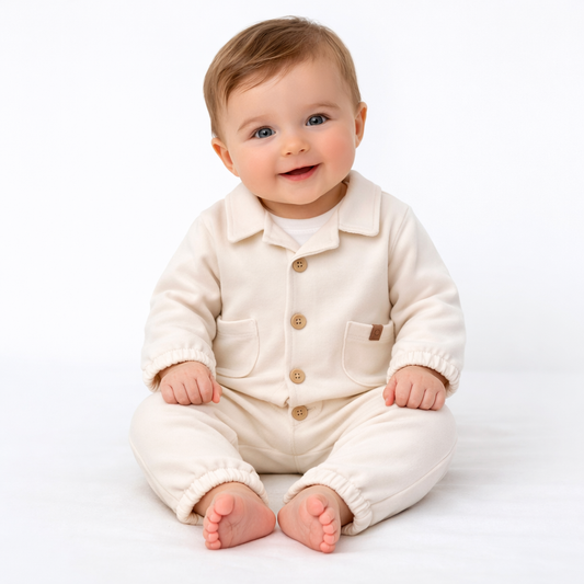 Ensemble naissance écru veste et pantalon – élégance et douceur pour bébé 🤍✨