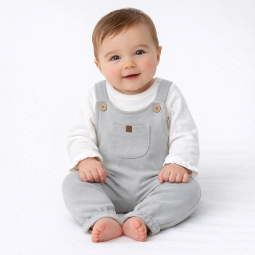 Ensemble naissance gris salopette et body – douceur et confort pour bébé 🤍✨