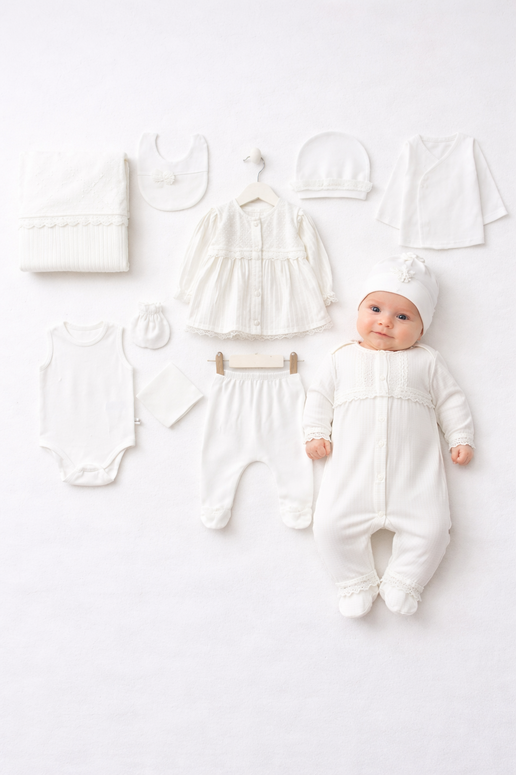 Coffret Naissance Ivoire – Ensemble Bébé Complet Élégant