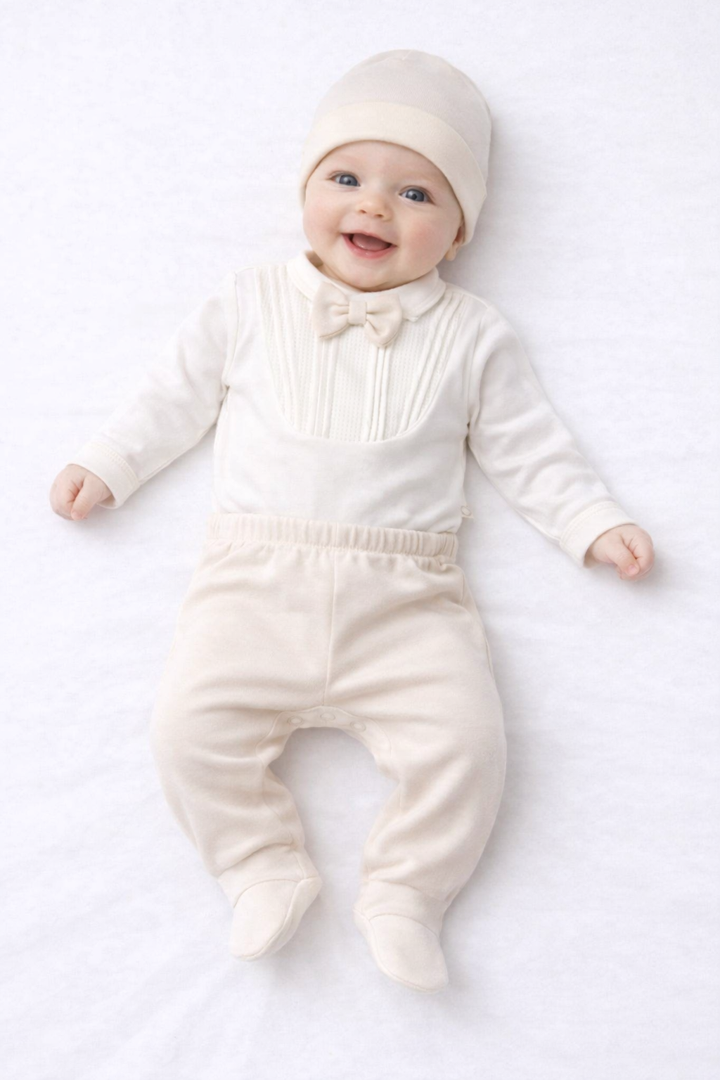 Ensemble naissance écru avec nœud papillon – Élégance douce et intemporelle pour bébé 🤍🎀✨