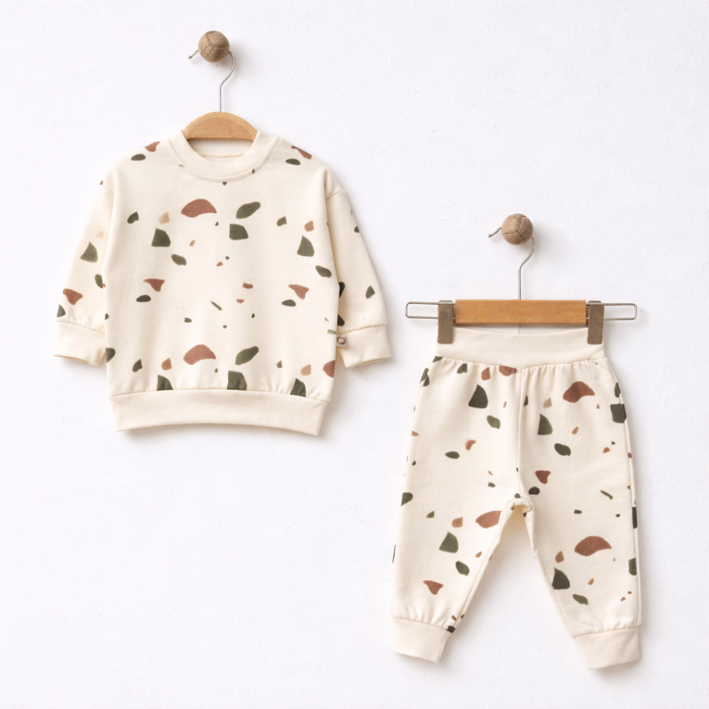 Ensemble naissance écru à motifs – Style moderne et confort pour bébé 🤍✨