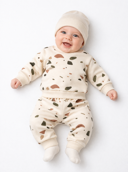 Ensemble naissance écru à motifs – Style moderne et confort pour bébé 🤍✨