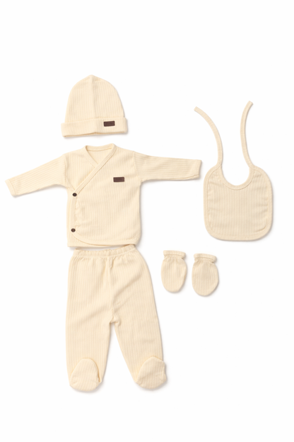 Ecrufarbenes Geburts-Set 5-teilig – Weichheit & Komfort für Babys 🤍✨
