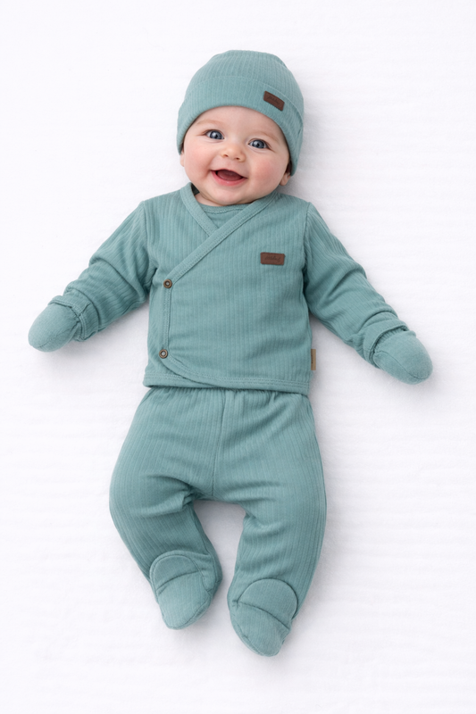 Ensemble naissance vert sauge 5 pièces – douceur, confort & style naturel 💚✨