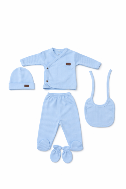 Ensemble naissance bleu ciel cache-cœur – Douceur & confort bébé 💙✨