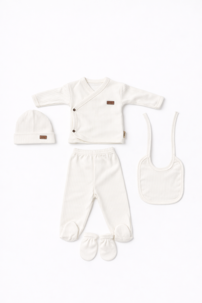 Ensemble naissance écru cache-cœur – Douceur & confort bébé 🤍✨