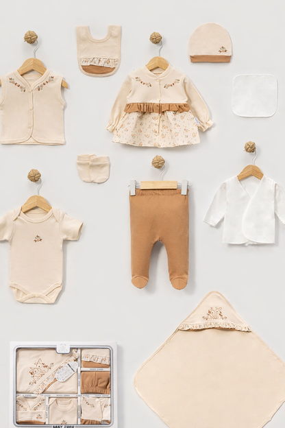 Coffret naissance complet beige & camel – ensemble bébé 10 pièces élégant 🤎