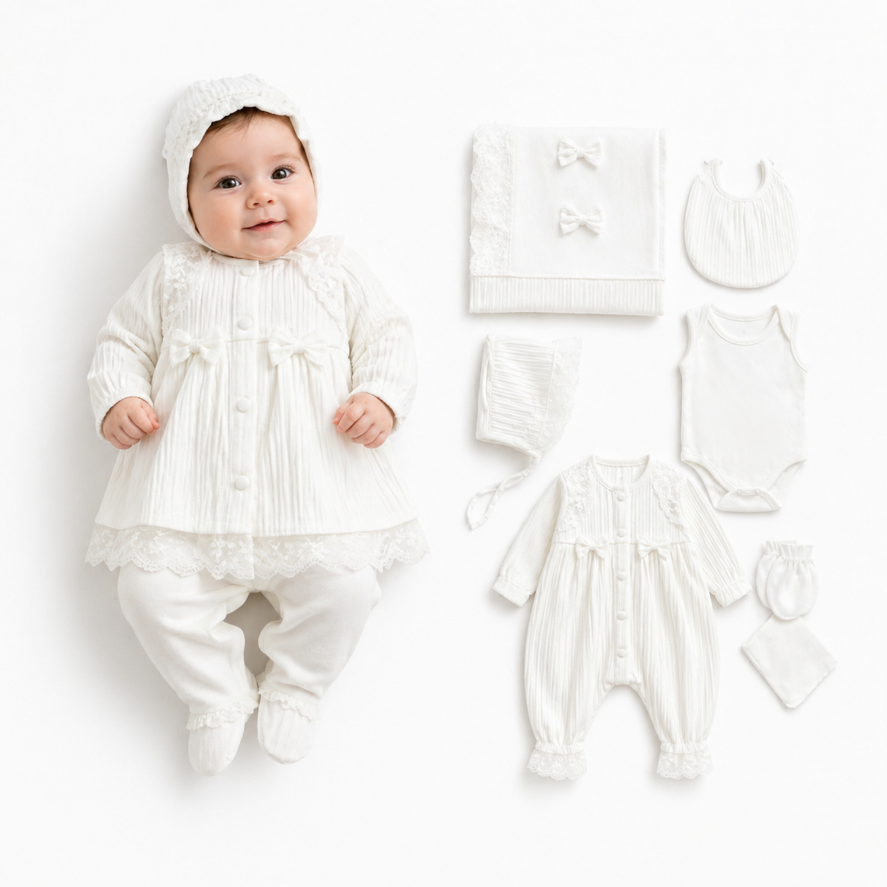 Coffret Naissance Élégance Blanc Écru – Douceur & Raffinement pour Bébé ✨