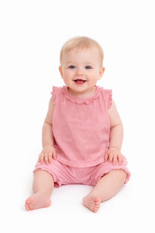 Ensemble d'été 2 pièces en gaze de coton rose – Douceur et Légèreté