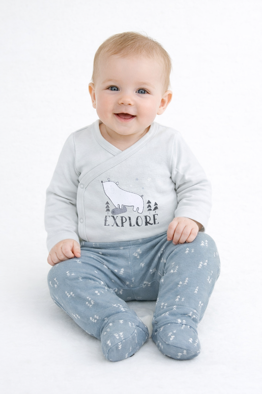 Ensemble naissance 2 pièces – Petit ours “Explore” & esprit nature 🌲🐻