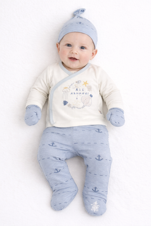 ⚓ 5-teiliges Baby-Matrosen-Set – Sanftheit und Eleganz am Meer 🤍