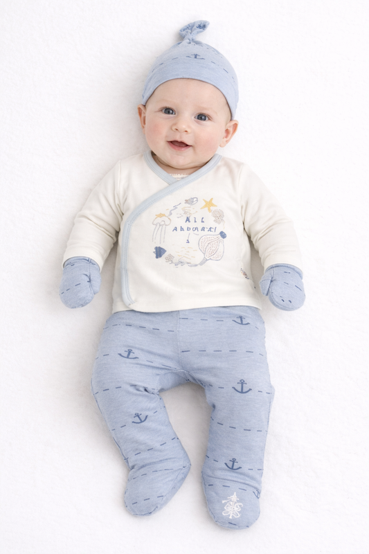 ⚓ Ensemble Bébé Marin 5 Pièces – Douceur & Élégance Bord de Mer 🤍