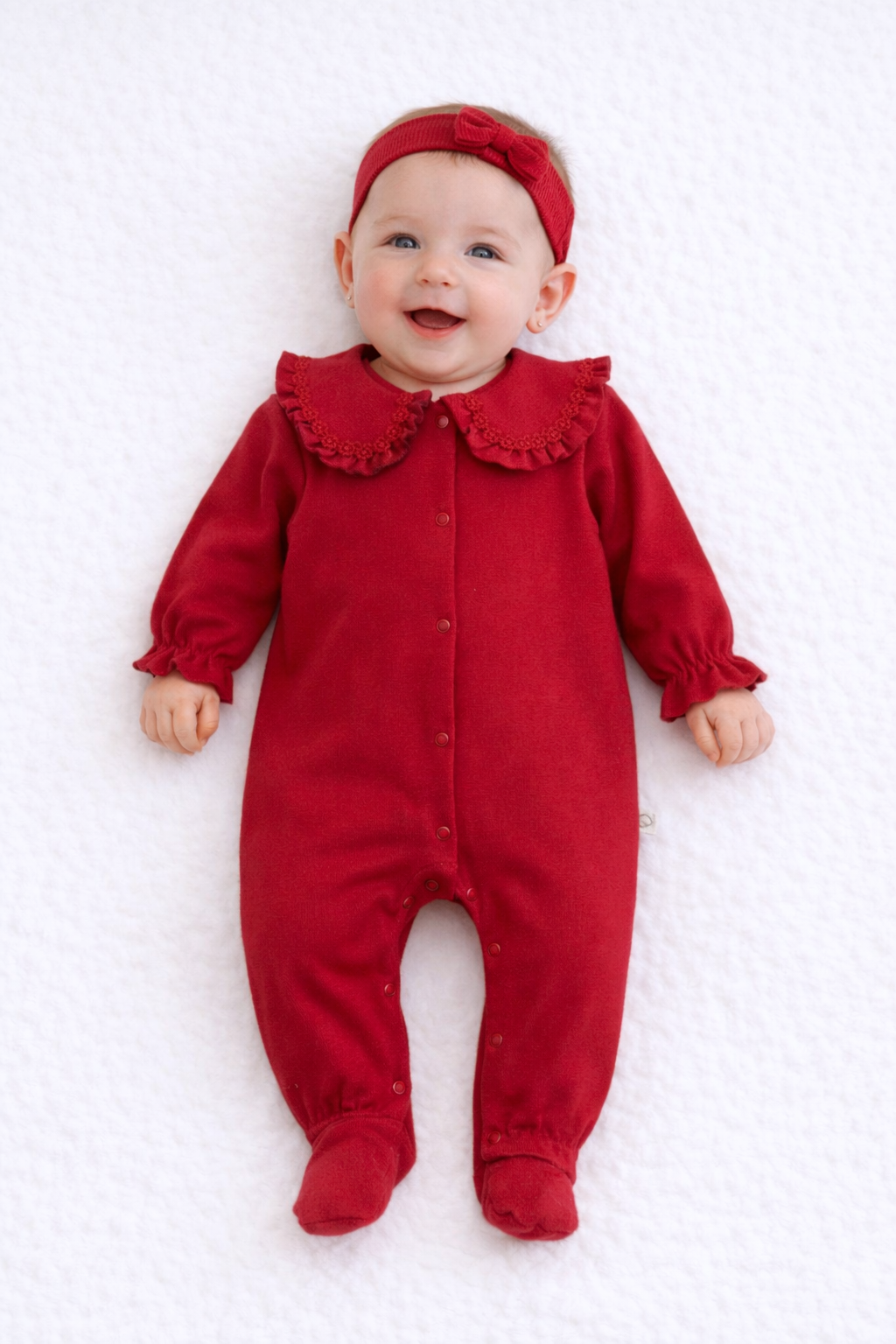 Pyjama Barboteuse 2 pièces en Coton rouge – Style Classique & Boutons