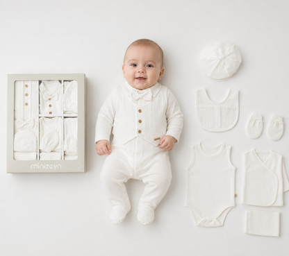 Coffret Naissance Blanc Écru 10 Pièces – Élégance & Douceur pour Bébé 🤍👶
