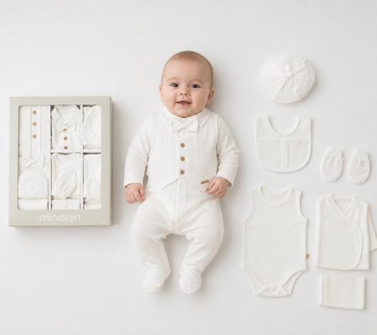 Coffret Naissance Blanc Écru 10 Pièces – Élégance & Douceur pour Bébé 🤍👶