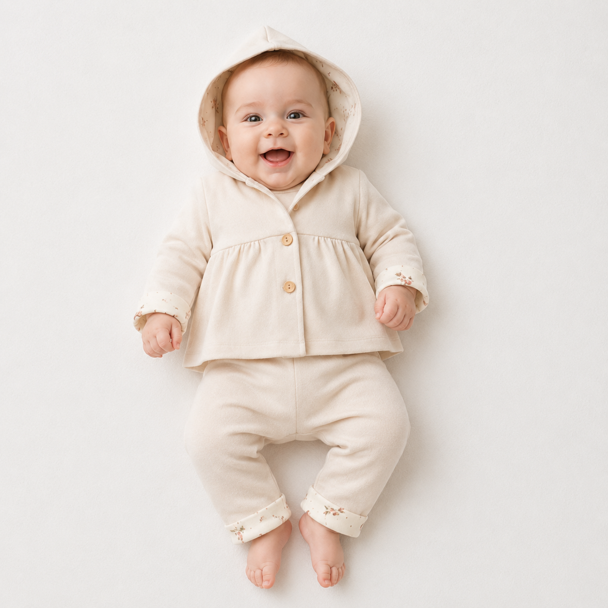 Ensemble naissance écru à capuche – Douceur naturelle et élégance pour bébé 🤍🌸✨