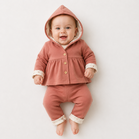 Ensemble naissance terracotta à capuche – Douceur et élégance naturelle pour bébé 🤍🌸✨