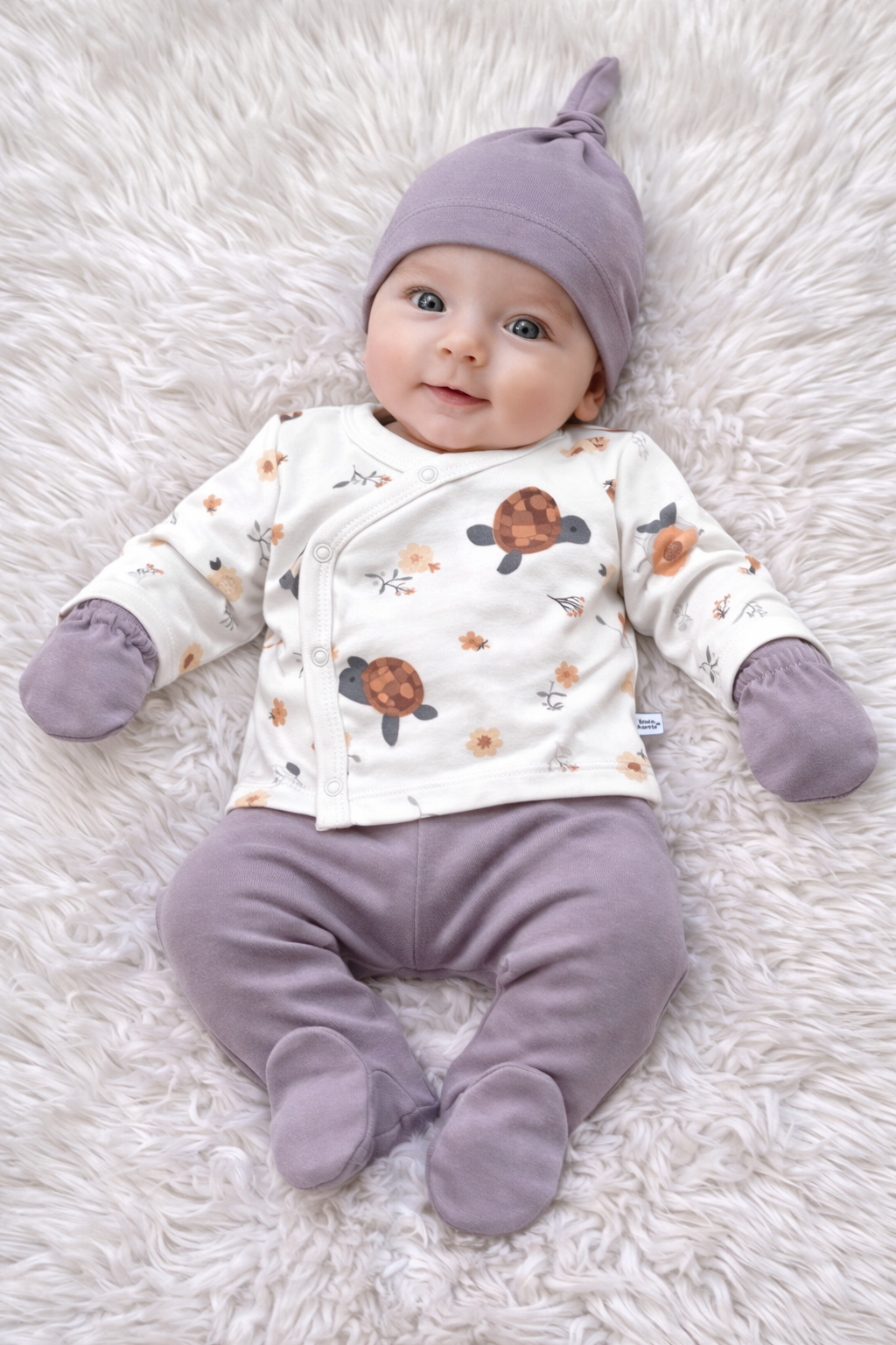 Ensemble Naissance Bébé 5 Pièces Motif Tortue – Gris Doux
