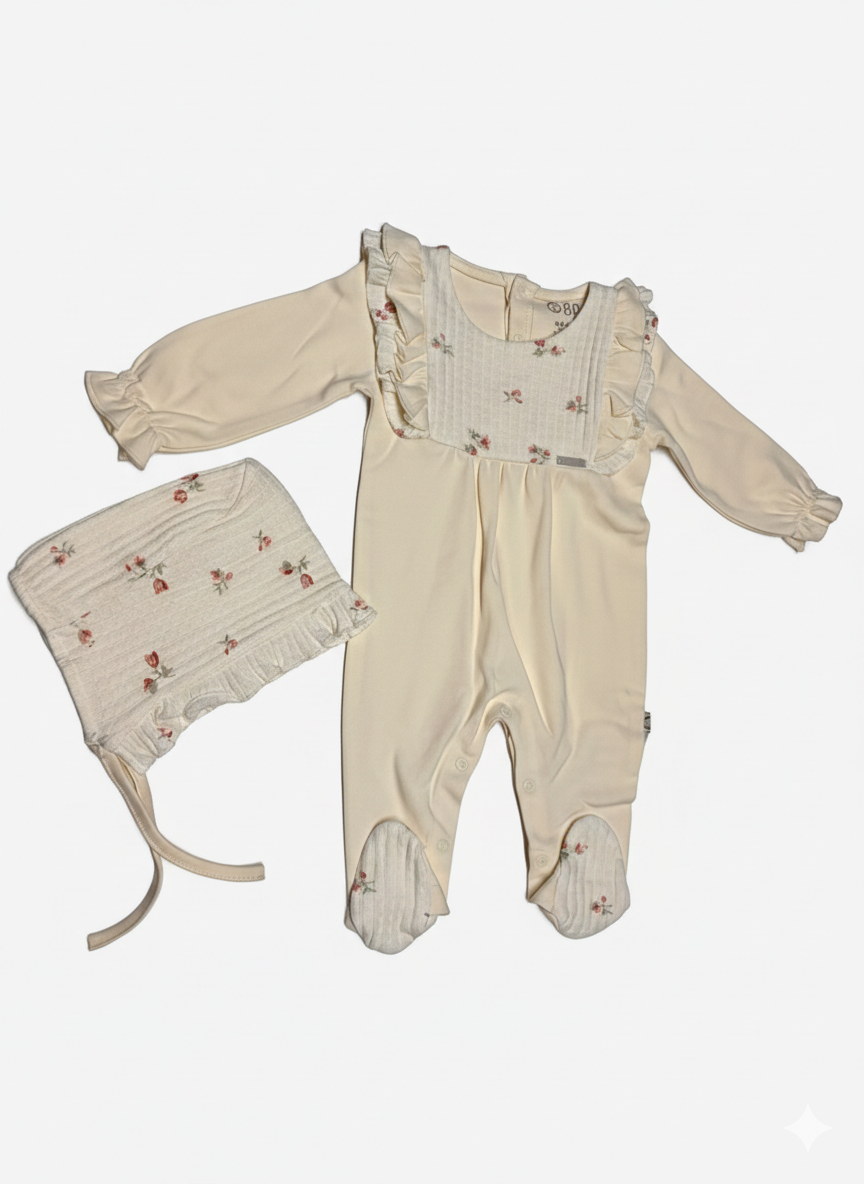 Ensemble Bébé 2 Pièces – Cardigan Bicolore & Pantalon Maille Vert Sauge