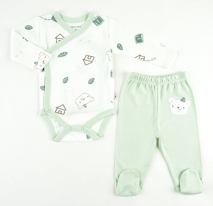 🍃🐻 Ensemble bébé vert tendre – Douceur et confort dès les premiers jours