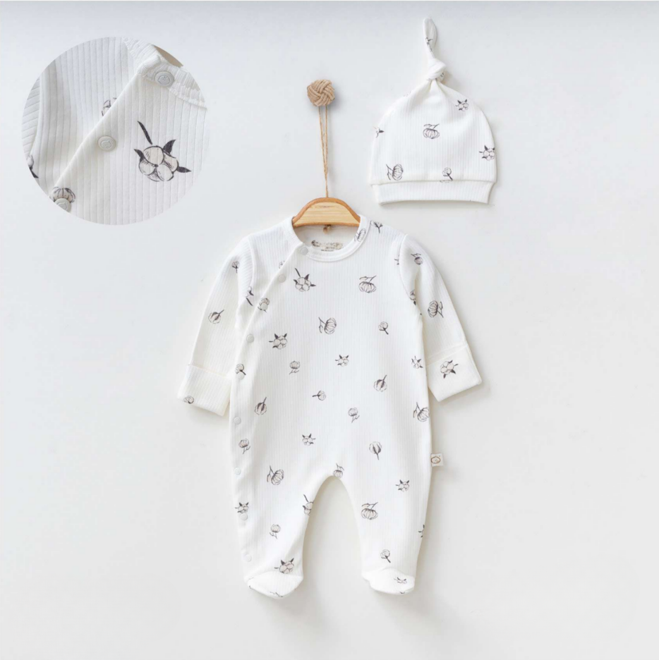 Pyjama Côtelé & Bonnet Imprimé Floral