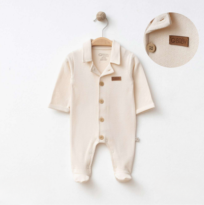 Ensemble Naissance 1 Pièces – Maille Texturée Vert Sauge & Crème Douce