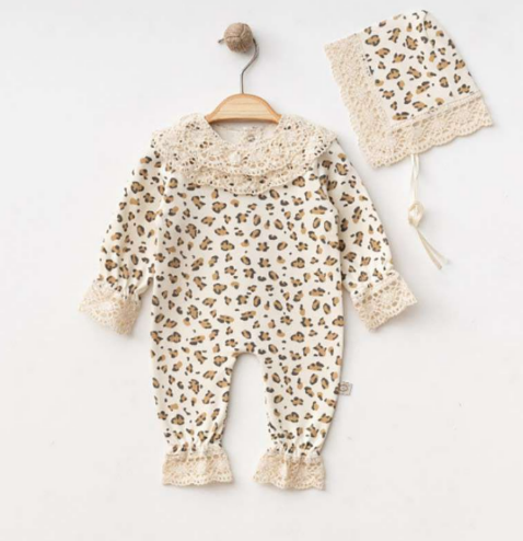 Ensemble bébé léopard & dentelle – Élégance sauvage dès la naissance