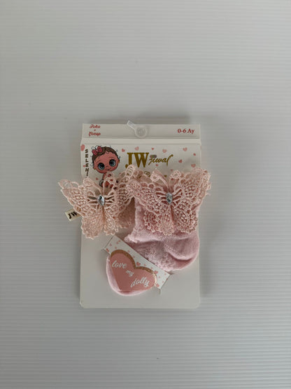 Chaussettes Bébé avec Papillon en Dentelle – Élégance & Douceur | Modèle Cérémonie 🦋👶