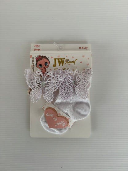 Chaussettes Bébé avec Papillon en Dentelle – Élégance & Douceur | Modèle Cérémonie 🦋👶