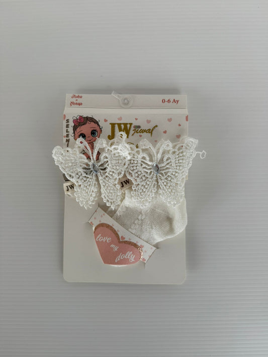 Chaussettes Bébé avec Papillon en Dentelle – Élégance & Douceur | Modèle Cérémonie 🦋👶