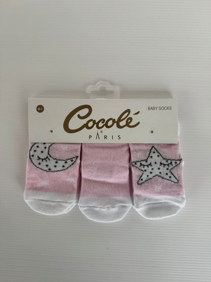 Lot de 3 chaussettes bébé – Motifs lune & étoile – Douces et confortables – 0-1 an
