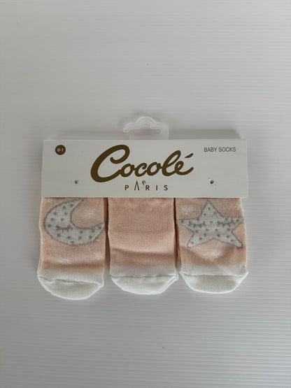 Lot de 3 chaussettes bébé – Motifs lune & étoile – Douces et confortables – 0-1 an
