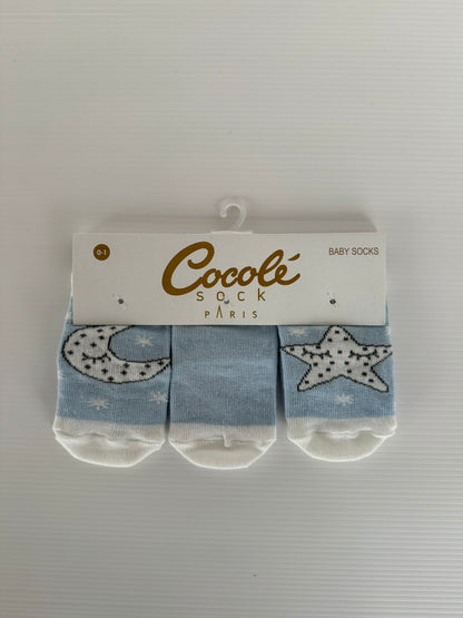 Lot de 3 chaussettes bébé – Motifs lune & étoile – Douces et confortables – 0-1 an